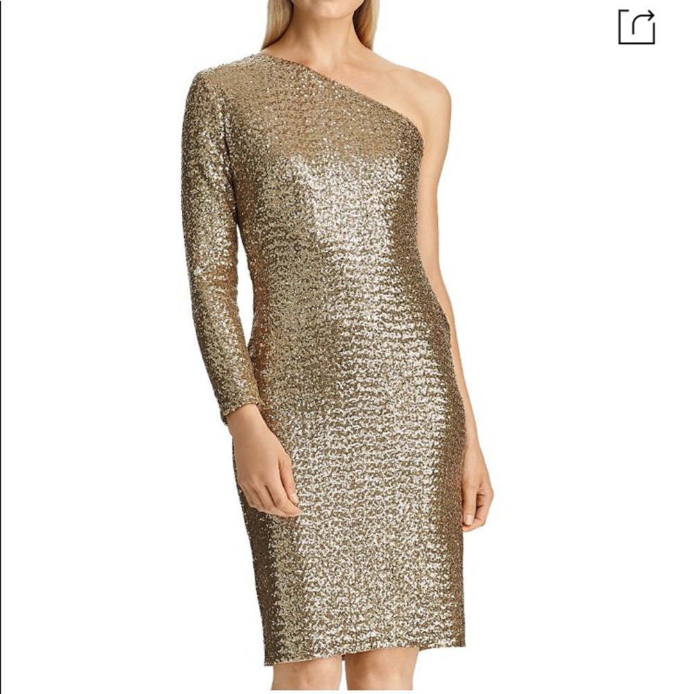 Lauren Ralph Lauren Dress 1 shoulder sequin formal cocktail party 4 New w/ Tag